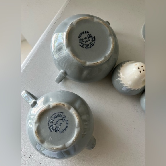 Vintage Harker Ware Pottery Cream Sugar Salt Pepper Shakers Set | Gray - Picture 3 of 8